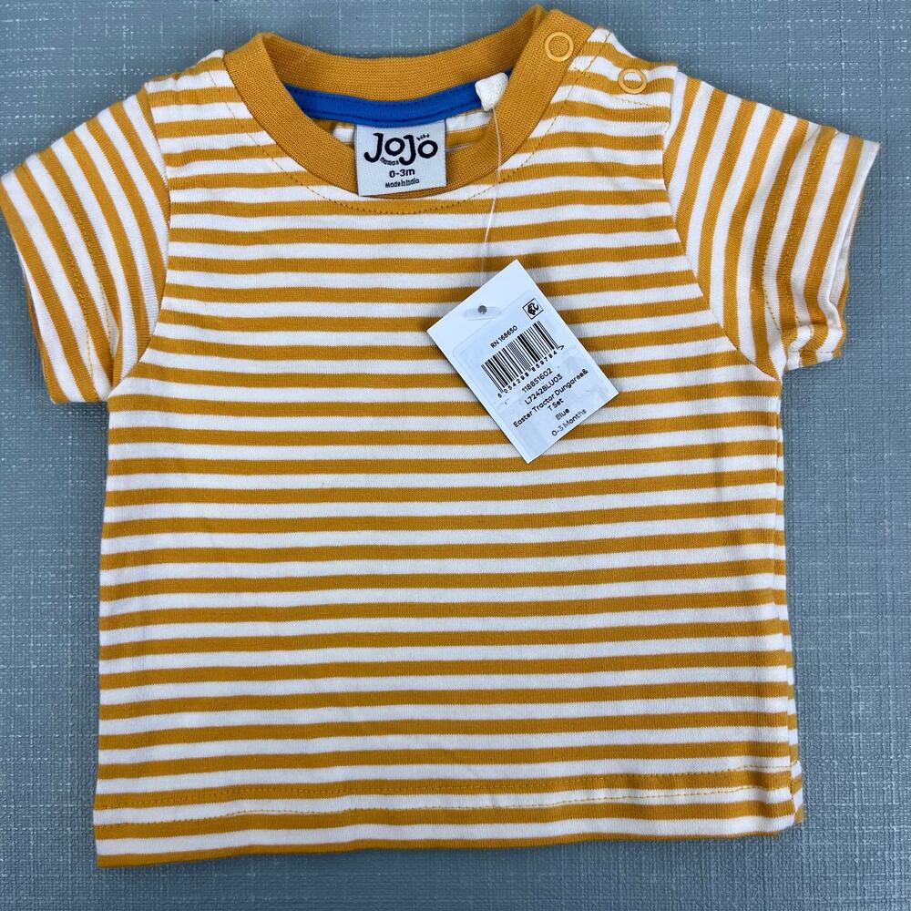 JoJo Maman Bebe Blue Easter Tractor Dungaree Romper & T-Shirt Set 0-3 Months - Picture 3 of 5